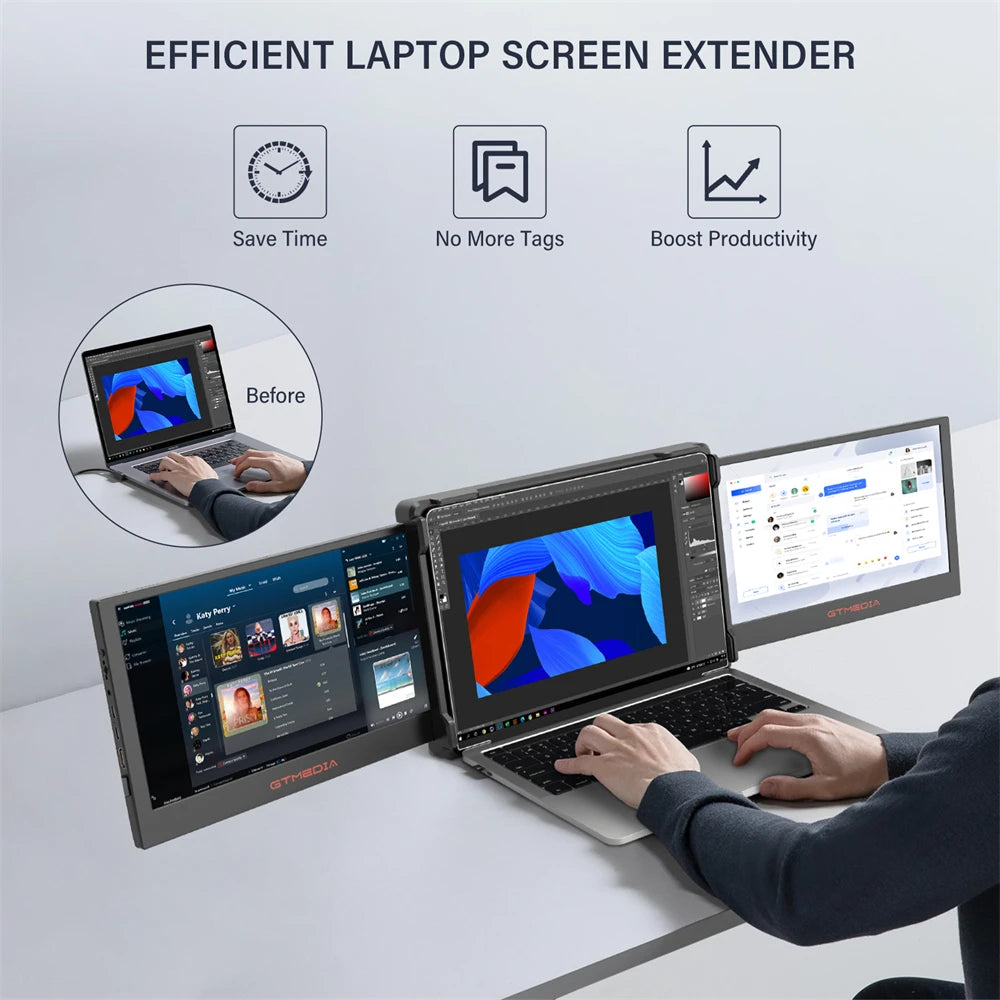 "11.6-Inch Portable Triple Screen Extender - Full HD IPS Display for 13-17.3 Inch Laptops"